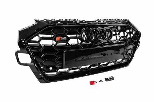 Передняя решетка S-style Audi A4 B9 2019-2024, черная, GT Tuning