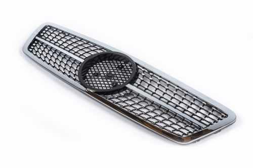 Передняя решетка Diamond Silver Mercedes C-class W203 2000-2007, Cixtai