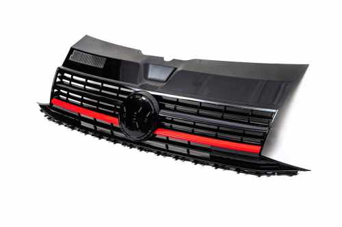 Передня решітка з червоною смугою (під емблему) Volkswagen T6 2015-2024, GBT