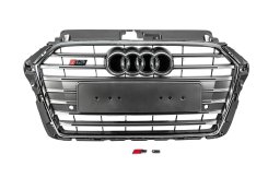 Передняя решетка радиатора S-Style Audi A3 8V 2016-2020, серая с хромом, GT Tuning