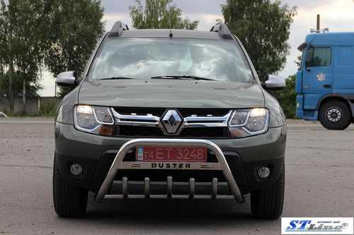 Кенгурятник з написом WT004 (нерж.) для Dacia Duster 2008-2018