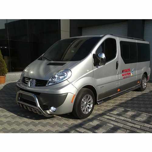 Кенгурятник WT003-4 (нерж.) З написом для Renault Trafic 2001-2015 .