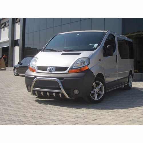 Кенгурятник WT003-4 (нерж.) З написом для Renault Trafic 2001-2015 .