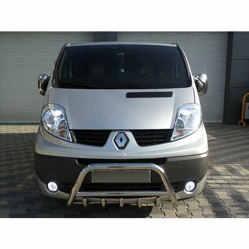 Кенгурятник WT003-4 (нерж.) З написом для Renault Trafic 2001-2015 .