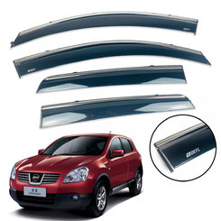 Дефлекторы окон (ветровики) для Nissan Qashqai I 2006-2014 с нерж. хром полоской накладные 5-тиМістний