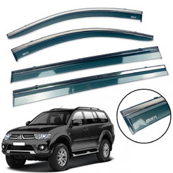 Дефлекторы окон (ветровики) для Mitsubishi Pajero Sport 2009-2015 с нерж. хром полоской накладные