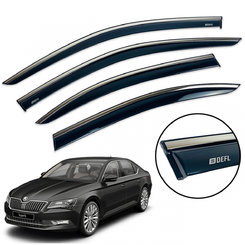 Дефлекторы окон (ветровики) для Skoda Superb III 2015+  с нерж. хром полоской накладные
