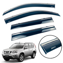 Дефлекторы окон (ветровики) для Nissan X-Trail II 2007-2014 с нерж. хром полоской накладные