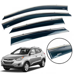Дефлекторы окон (ветровики) для Hyundai Tucson II 2010-2015 IX35 с нерж. хром полоской накладные