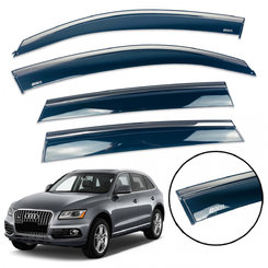 Дефлектори вікон (вітровики) для Audi Q5 2008-2017 з нерж. хром полоскою накладні