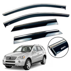 Дефлекторы окон (ветровики) для Mercedes ML-class W-164 2005-2011 с нерж. хром полоской накладные