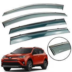 Дефлекторы окон (ветровики) для Toyota Rav-4 2013-2019  с нерж. хром полоской накладные