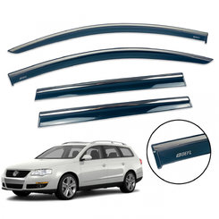 Дефлекторы окон (ветровики) для Volkswagen Passat B6 2005-2010 Variant с нерж. хром полоской накладные