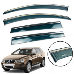 Дефлекторы окон (ветровики) для Volvo XC60 2008-2018 с нерж. хром полоской накладные