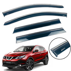 Дефлекторы окон (ветровики) для Nissan Qashqai II 2014+ с нерж. хром полоской накладные (на скотче)