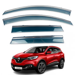 Дефлекторы окон (ветровики) для Renault Kadjar 2015+ с нерж. хром полоской накладные