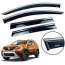 Дефлектори вікон (вітровики) для Renault Duster II 2018+ з нерж. хром полоскою накладні