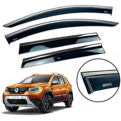 Дефлектори вікон (вітровики) для Renault Duster II 2018+ з нерж. хром полоскою накладні