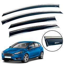 Дефлекторы окон (ветровики) для Ford Focus 2011-2019 III Sedan/HB с нерж. хром полоской накладные