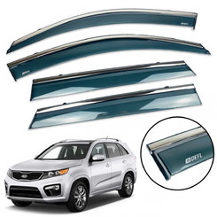 Дефлекторы окон (ветровики) для Kia Sorento 2009-2015 с нерж. хром полоской накладные