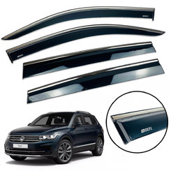 Дефлекторы окон (ветровики) для Volkswagen Tiguan Европа 2016-2023 с нерж. хром полоской накладные