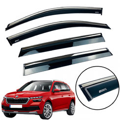 Дефлекторы окон (ветровики) для Skoda Kamiq 2019+ с нерж. хром полоской накладные