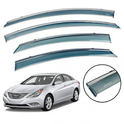 Дефлекторы окон (ветровики) для Hyundai Sonata 2010-2015 с нерж. хром полоской накладные