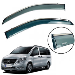 Дефлекторы окон (ветровики) для Mercedes Vito W-447 Viano 2015+ с нерж. хром полоской накладные