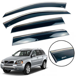 Дефлекторы окон (ветровики) для Volvo XC90 2003-2015 (на скотче) с нерж. хром полоской накладные