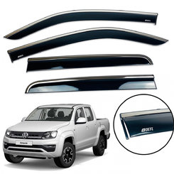 Дефлекторы окон (ветровики) для Volkswagen Amarok 2009+ с нерж. хром полоской накладные