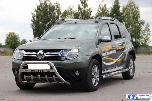 Кенгурятник з написом WT004 (нерж.) для Dacia Duster 2008-2018