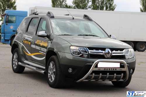 Кенгурятник з написом WT004 (нерж.) для Dacia Duster 2008-2018