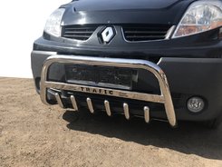 Кенгурятник WT003-4 (нерж.) З написом для Renault Trafic 2001-2015 .