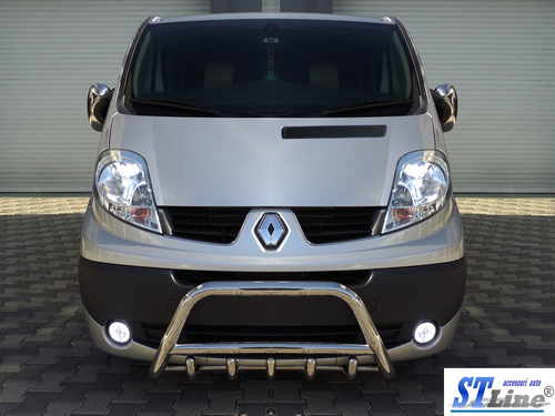 Кенгурятник WT003-4 (нерж.) З написом для Opel Vivaro 2001-2015 