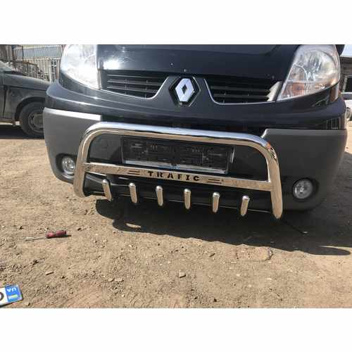 Кенгурятник WT003-4 (нерж.) З написом для Renault Trafic 2001-2015 .