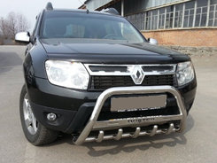 Кенгурятник з написом WT004 (нерж.) для Dacia Duster 2008-2018