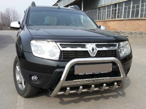 Кенгурятник з написом WT004 (нерж.) для Dacia Duster 2008-2018