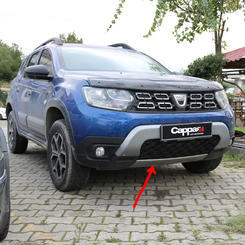 Накладка на передній бампер нижня (ABS, сіра) для Renault Duster 2018↗ мм.