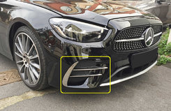 Бокові накладки на передній бампер 2020-2023 (нерж) для Mercedes E-сlass W213 2016 ↗︎ мм.
