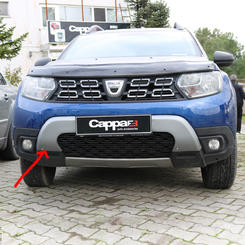 Накладка на передній бампер верхня (ABS, сіра) для Renault Duster 2018↗ мм.