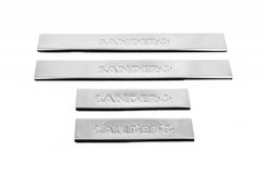 Накладки на пороги Carmos V2 (4 шт, нерж.) для Renault Sandero 2007-2013 рр.