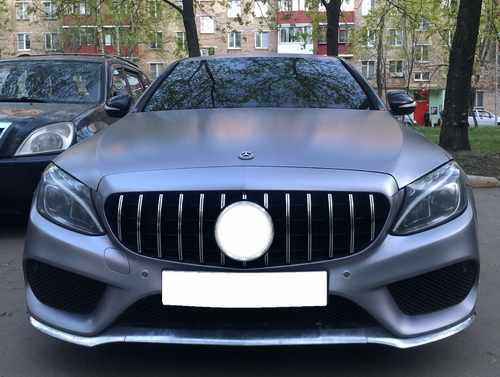 Решітка радіатора Mercedes C-Class W205 2014-2018 год GT Chrome Black під камеру