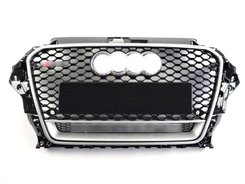 Решітка радіатора Audi A3 2013-2016 рік Чорна з Сірою Рамкою (QUATTRO в стилі RS)