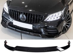 Дифузор переднього бампера (губа) на Mercedes C-Class W205 2018-2020 року (Чорний глянець)