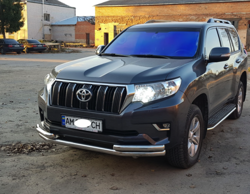 Захист переднього бампера одинарний з куточками для Toyota LC Prado150 2018+