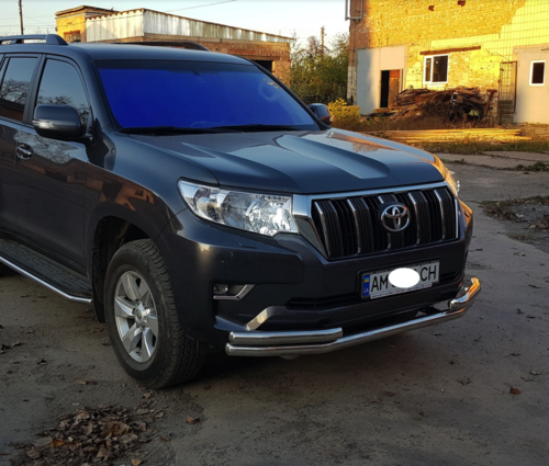 Захист переднього бампера одинарний з куточками для Toyota LC Prado150 2018+