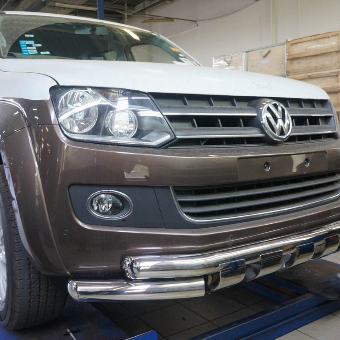 Передій захист подвійний з грилем Shark для Amarok V6 2016+