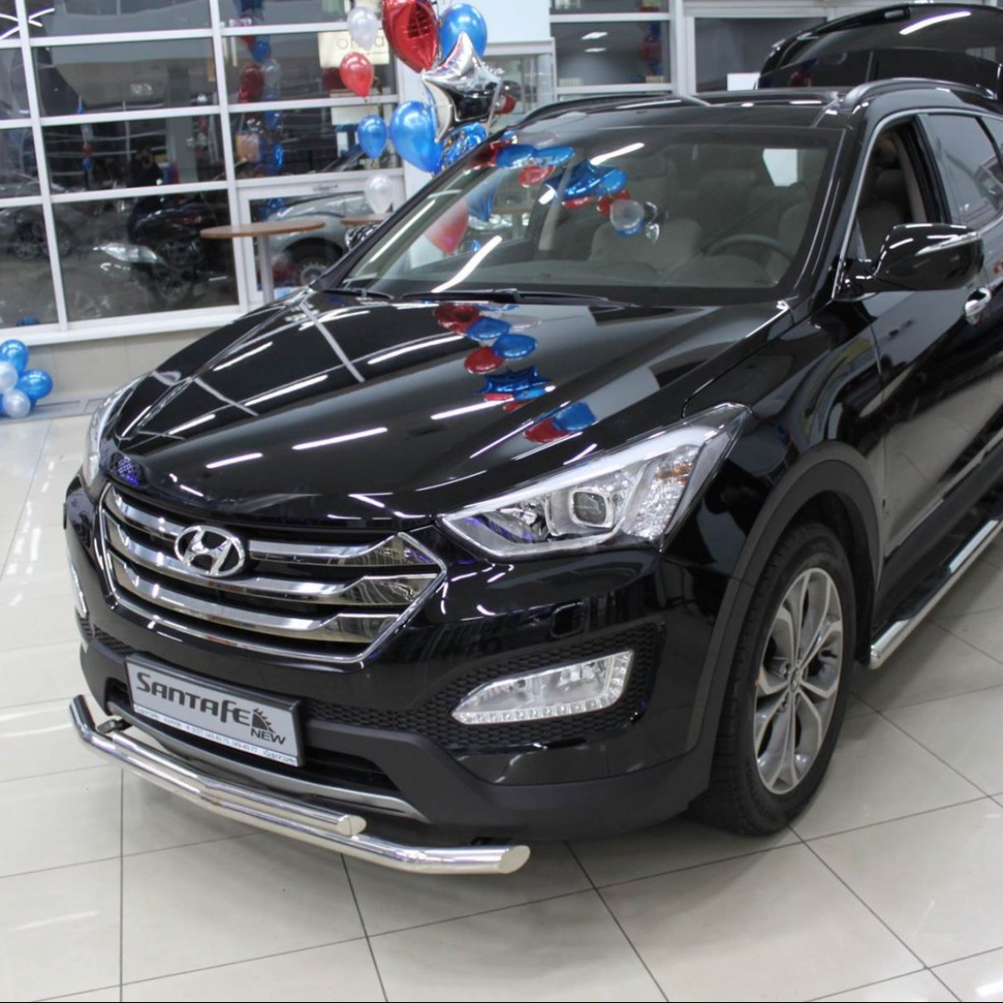 Захист передній подвійний (чорний метал) для Hyundai Santa Fe 2013+