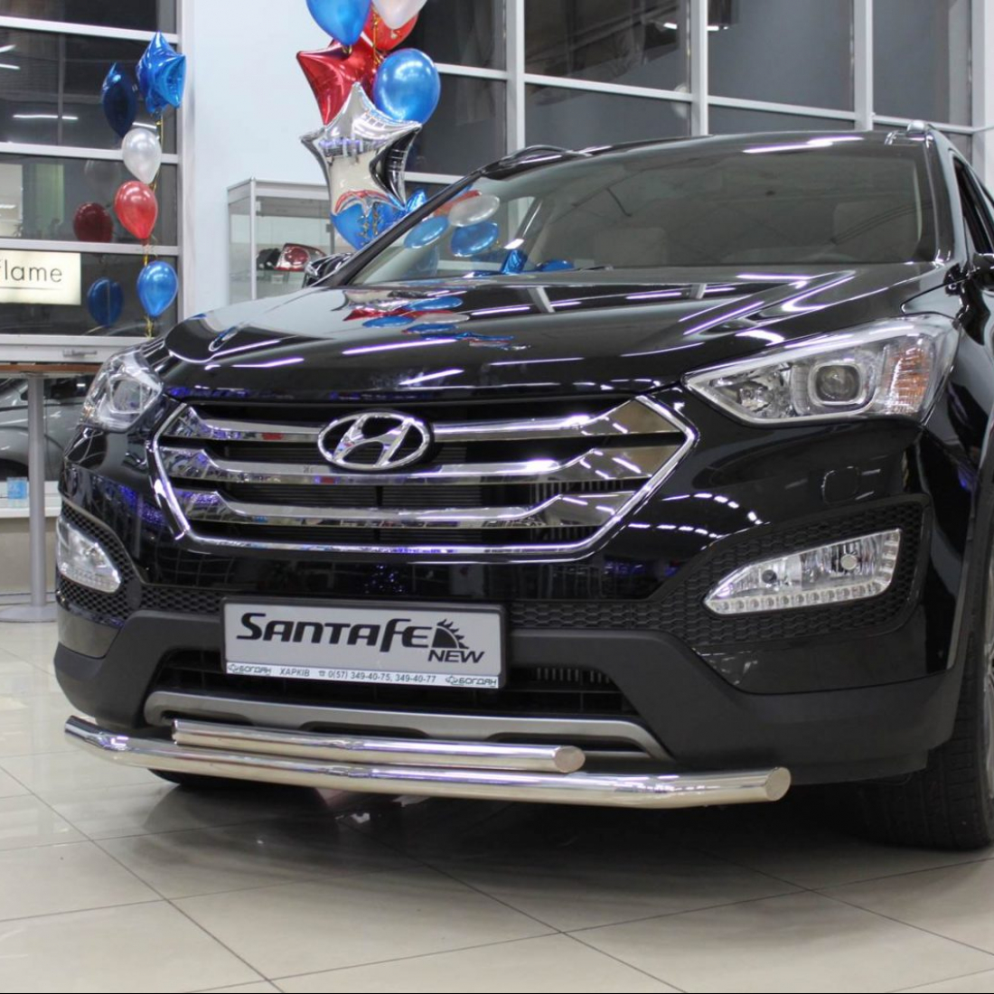 Захист передній подвійний (чорний метал) для Hyundai Santa Fe 2013+