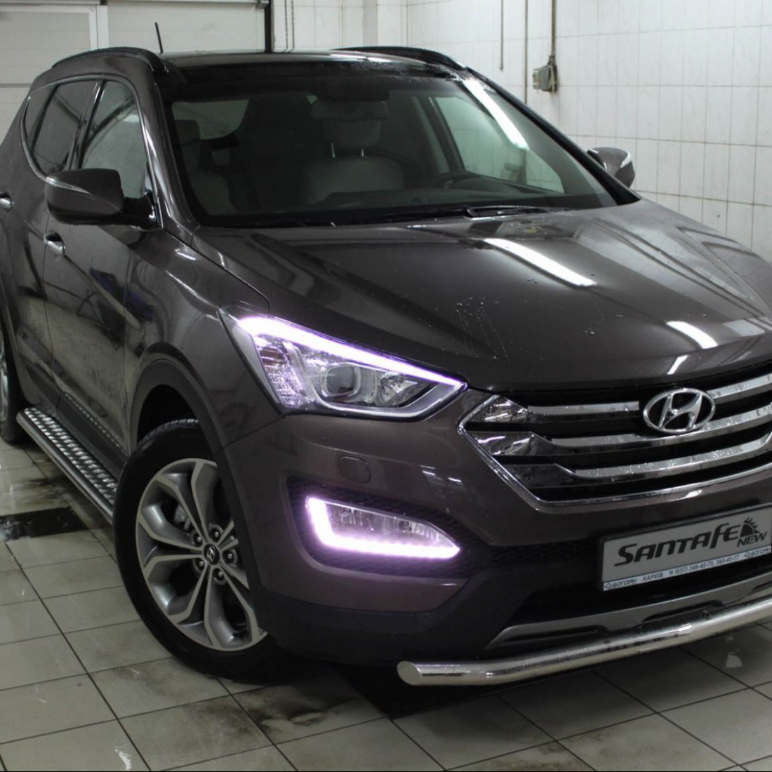 Захист передній (чорний метал) для Hyundai Santa Fe 2013+